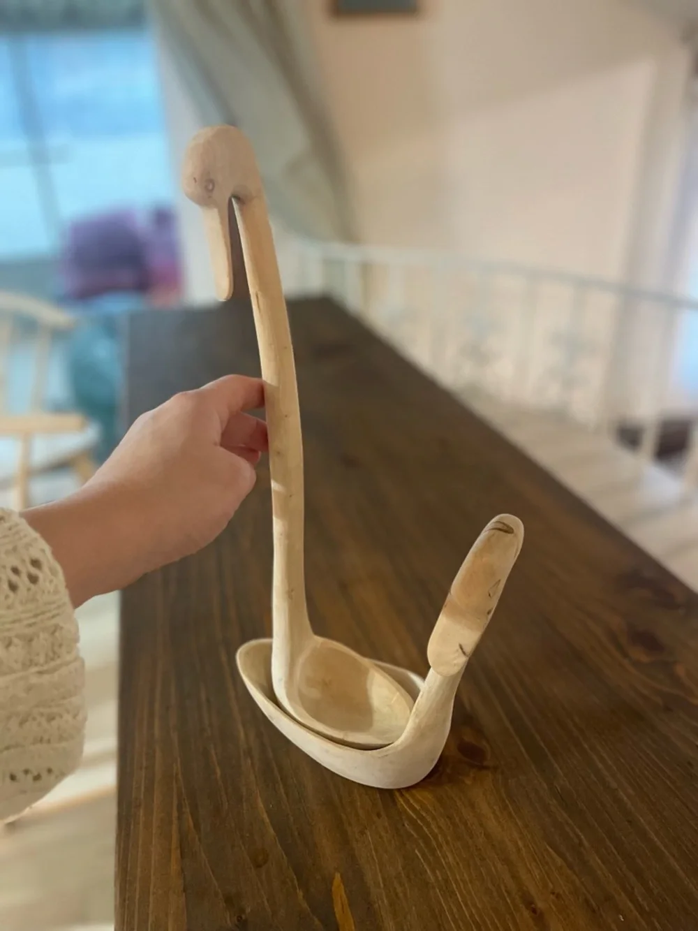 Hand-Carved Wooden duck Ladles - Set of 2 - Light Natural Wood